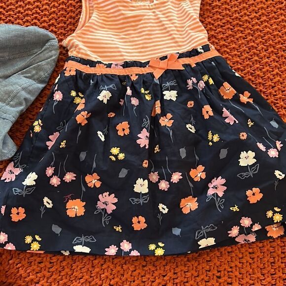 Carters just one you 9M floral/striped dress w/ matching denim blue hat NWOT - Picture 3 of 9